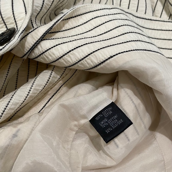 Lafayette 148 New York Off White Navy Pinstripe Cotton Blazer single one button - Picture 4 of 9